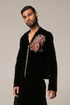 Buy_Siddartha Tytler_Black Velvet Floral Embroidered Jacket  _at_Aza_Fashions