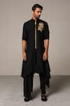Buy_Siddartha Tytler_Black Organza, Handloom , Lycra Twill Asymmetric Kurta And Pant Set _at_Aza_Fashions