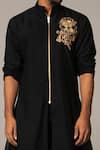 Siddartha Tytler_Black Organza, Handloom , Lycra Twill Asymmetric Kurta And Pant Set _Online_at_Aza_Fashions