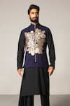 Buy_Siddartha Tytler_Blue Bundi Lycra Twill Cotton Kurta And Pant Handloom Embroidered & Set _at_Aza_Fashions