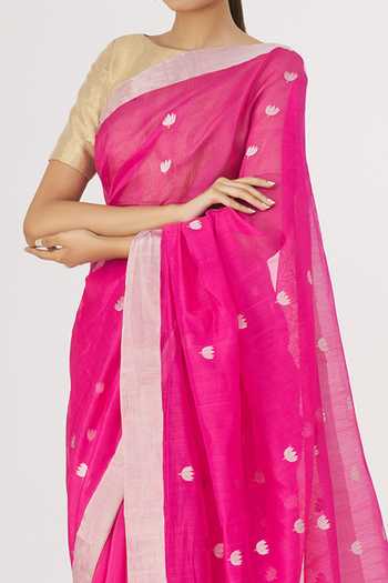 Shop_Mint N Oranges_Pink Pure Chanderi Saree _Online_at_Aza_Fashions