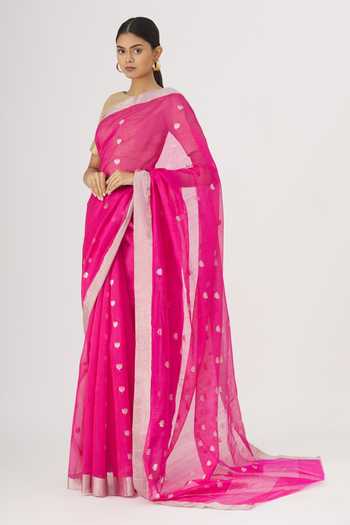 Buy_Mint N Oranges_Pink Pure Chanderi Saree _Online_at_Aza_Fashions
