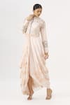 Buy_Garo_Pink High Neck Embroidered Draped Gown With Jacket _at_Aza_Fashions