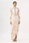 Garo_Pink High Neck Embroidered Draped Gown With Jacket _Online_at_Aza_Fashions