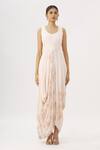Shop_Garo_Pink High Neck Embroidered Draped Gown With Jacket _Online_at_Aza_Fashions