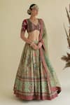 Buy_Kalista_Green Dola Silk Viscose60% V Neck Hand Embroidered Lehenga Set _at_Aza_Fashions