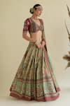 Kalista_Green Dola Silk Viscose60% V Neck Hand Embroidered Lehenga Set _Online_at_Aza_Fashions