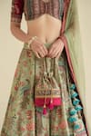 Kalista_Green Dola Silk Viscose60% V Neck Hand Embroidered Lehenga Set _at_Aza_Fashions