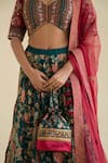 Buy_Kalista_Green Dola Silk Viscose60% V Neck Hand Embroidered Lehenga Set _Online_at_Aza_Fashions