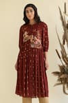 Kalista_Maroon Cotton Silk Round Floral Print Anarkali And Pant Set _Online_at_Aza_Fashions