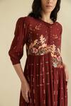 Buy_Kalista_Maroon Cotton Silk Round Floral Print Anarkali And Pant Set _Online_at_Aza_Fashions
