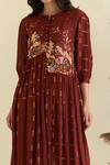 Shop_Kalista_Maroon Cotton Silk Round Floral Print Anarkali And Pant Set _Online_at_Aza_Fashions