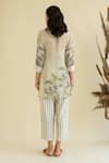 Shop_Kalista_Beige Crepe, Slub Mandarin Floral Print Kurta And Striped Pant Set _at_Aza_Fashions