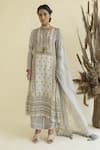 Buy_Kalista_Beige Georgette, Viscose Crepe Round Floral Print Kurta Set _at_Aza_Fashions
