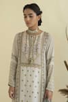 Kalista_Beige Georgette, Viscose Crepe Round Floral Print Kurta Set _Online_at_Aza_Fashions