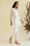 Buy_Kalista_Blue Cotton Silk Mandarin Collar Floral Print Kurta And Tulip Pant Set _at_Aza_Fashions