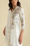 Buy_Kalista_Blue Cotton Silk Mandarin Collar Floral Print Kurta And Tulip Pant Set _Online_at_Aza_Fashions