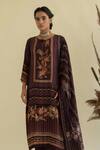 Kalista_Maroon Viscose Crepe Round Floral Print Kurta Set _Online_at_Aza_Fashions