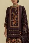 Kalista_Maroon Viscose Crepe Round Floral Print Kurta Set _at_Aza_Fashions