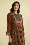 Buy_Kalista_Brown Viscose Georgette Notched Floral Print Dress _Online_at_Aza_Fashions