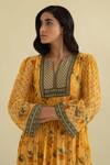 Shop_Kalista_Yellow Viscose Georgette Notched Floral Print Dress _Online_at_Aza_Fashions