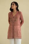 Kalista_Pink Viscose Crepe Notched Collar Floral Print Kurta And Pant Set _Online_at_Aza_Fashions