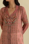 Buy_Kalista_Pink Viscose Crepe Notched Collar Floral Print Kurta And Pant Set _Online_at_Aza_Fashions