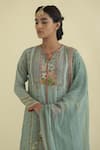 Kalista_Blue Georgette, Viscose Crepe Round Floral Print Kurta Set _Online_at_Aza_Fashions