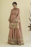 Buy_Kalista_Pink Viscose Georgette Round Floral Print Kurta Set _at_Aza_Fashions