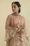 Buy_Kalista_Pink Viscose Georgette Round Floral Print Kurta Set _Online_at_Aza_Fashions