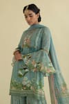 Shop_Kalista_Blue Viscose Georgette Round Floral Print Kurta Set _Online_at_Aza_Fashions