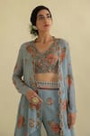 Buy_Kalista_Blue Viscose V Neck Floral Print Cape And Gharara Set _Online_at_Aza_Fashions