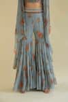 Shop_Kalista_Blue Viscose V Neck Floral Print Cape And Gharara Set _Online_at_Aza_Fashions