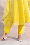Label Mansi Nagdev_Yellow Tissue Chanderi Embroidery Bead Round Kiran A-line Kurta Set _Online_at_Aza_Fashions