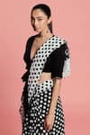 Buy_Label Earthen_Black Cotton Mal V Neck Polka Dot Print Saree With Blouse _Online_at_Aza_Fashions