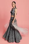 Buy_Label Earthen_Black Cotton, Silk, Organza Embroidery Polka Dot Lehenga Set For Kids_at_Aza_Fashions