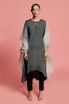 Buy_Label Earthen_Black Cotton, Organza Asymmetric Polka Dot Kurta Set For Kids_at_Aza_Fashions