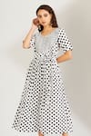 Buy_Label Earthen_White Cotton Mal U Neck Polka Dot Print Dress  _at_Aza_Fashions