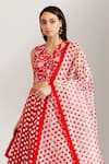 Shop_Label Earthen_Red Cotton Mal, Organza Silk V Neck Polka Dot Print Lehenga Set _Online_at_Aza_Fashions