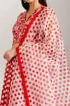 Label Earthen_Red Cotton Mal, Organza Silk V Neck Polka Dot Print Lehenga Set _at_Aza_Fashions