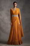 Buy_Bhumika Sharma_Yellow Satin Crepe Round Pre-draped Lehenga Saree_Online_at_Aza_Fashions