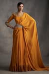 Buy_Bhumika Sharma_Yellow Satin Crepe Round Pre-draped Lehenga Saree_at_Aza_Fashions