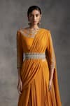 Shop_Bhumika Sharma_Yellow Satin Crepe Round Pre-draped Lehenga Saree_Online_at_Aza_Fashions