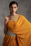 Bhumika Sharma_Yellow Satin Crepe Round Pre-draped Lehenga Saree_at_Aza_Fashions
