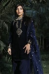 Shop_Reynu Taandon_Blue Velvet Round Embroidered Kurta Set _at_Aza_Fashions