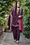 Buy_Reynu Taandon_Purple Velvet Round Embroidered Kurta Set _at_Aza_Fashions