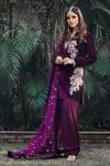 Buy_Reynu Taandon_Purple Velvet Notched Embroidered Kurta Set _at_Aza_Fashions