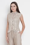 Buy_Twenty Nine_Grey Georgette Mandarin Collar Embroidered Jacket _at_Aza_Fashions