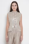 Buy_Twenty Nine_Grey Georgette Mandarin Collar Embroidered Jacket _Online_at_Aza_Fashions