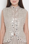 Shop_Twenty Nine_Grey Georgette Mandarin Collar Embroidered Jacket _Online_at_Aza_Fashions